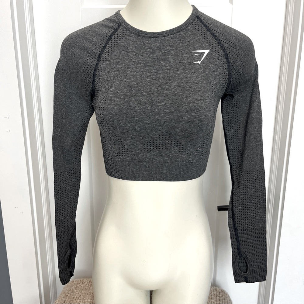 Gymshark Vital Seamless Womens Heather Gray Crop Top Shirt Small Stretch Mesh